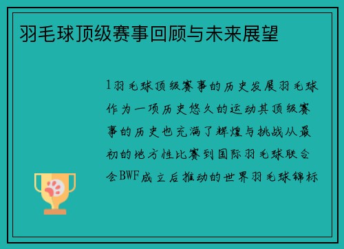 羽毛球顶级赛事回顾与未来展望